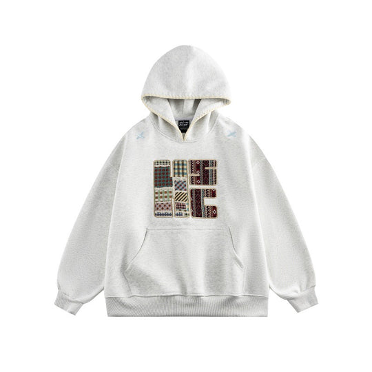 Unisex Weit geschnittener Kapuzenpullover mit Patchwork-Applikation und Kängurutasche Shop Nory