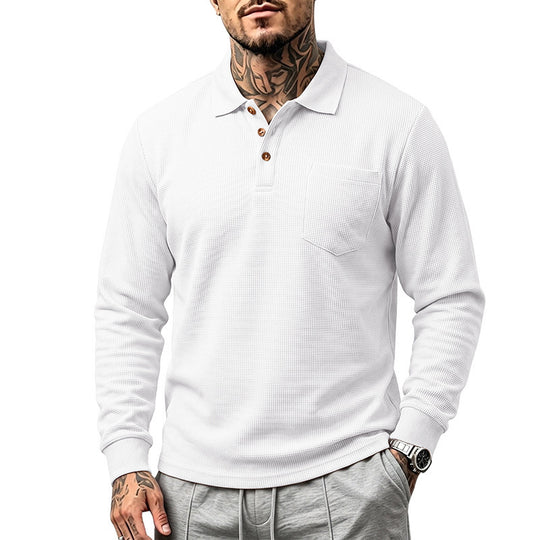 Herren Waffelstruktur-Poloshirt mit Brusttasche und Holzknöpfen Shop Nory