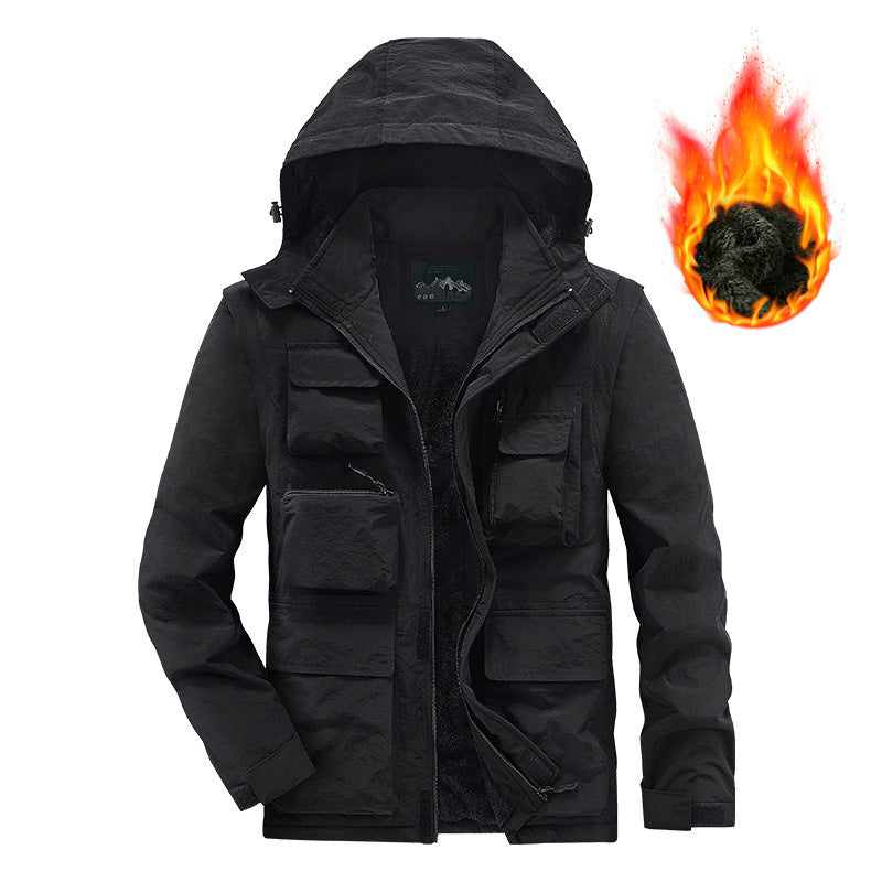 Herren Multifunktionaler Fleece-gefütterter Fieldparka mit Kapuze und Mehrfach-Taschen Shop Nory