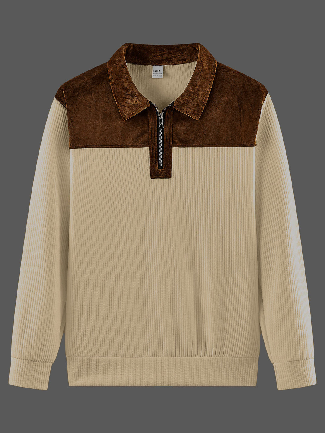 Unisex nan feinstrukturierter Strickpullover mit halbem Reißverschlusskragen und Samtbesatz Shop Nory