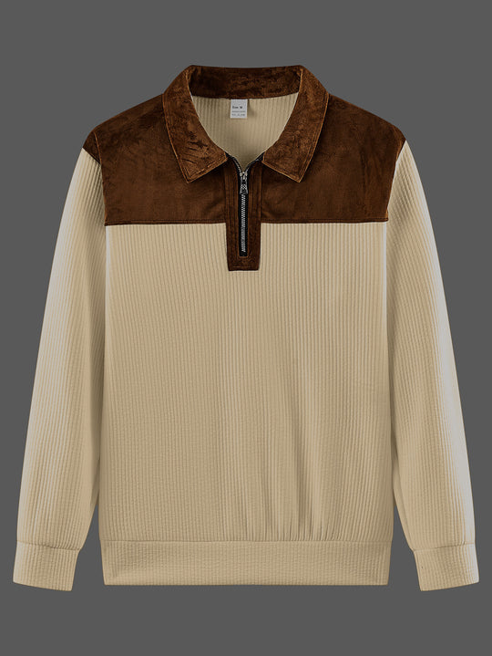 Unisex nan feinstrukturierter Strickpullover mit halbem Reißverschlusskragen und Samtbesatz Shop Nory