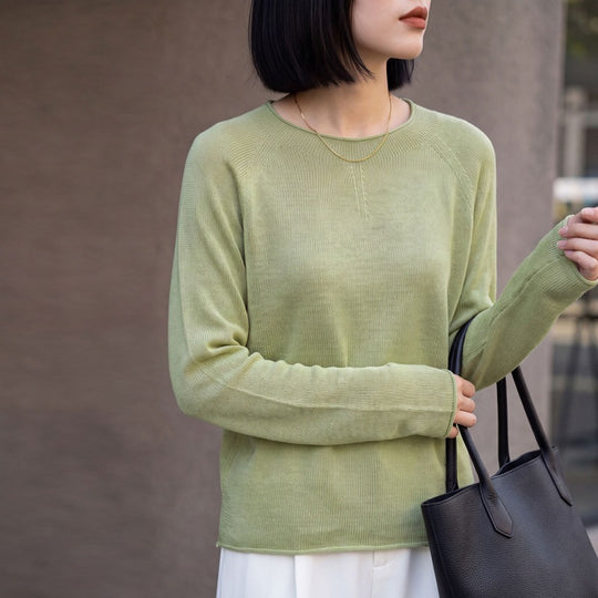 Damen Leichter Rundhalsausschnitt-Pullover in Kaschmir-Optik mit Raglanärmeln Shop Nory