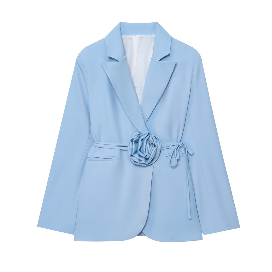 Damen Taillierter Blazer mit Deko‑Rosen‑Gürtel und Reverskragen Shop Nory