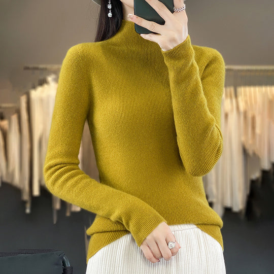 Damen Premium-Feinstrick-Mockneckpullover mit extra langen Ärmelabschlüssen und feiner Rippenstruktur Shop Nory