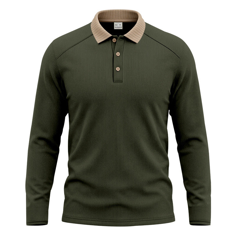 Herren Langarm-Poloshirt mit gerippter Kontrastkragen und feiner Waffelstruktur Shop Nory
