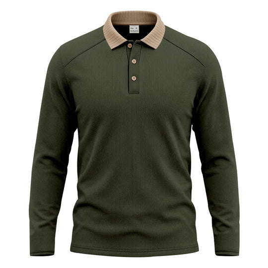 Herren Langarm-Poloshirt mit gerippter Kontrastkragen und feiner Waffelstruktur Shop Nory