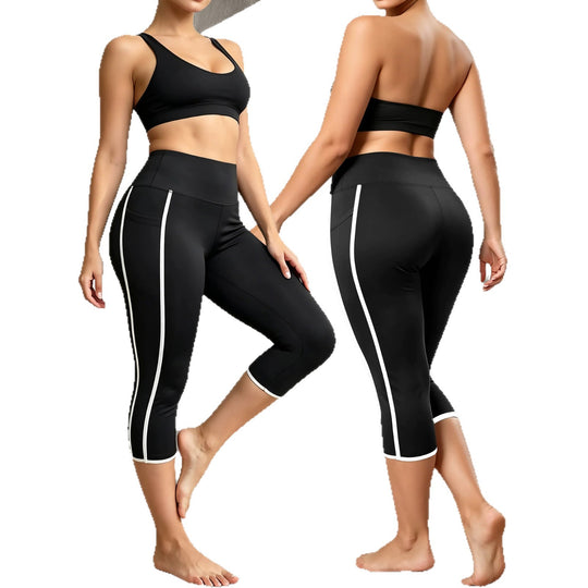 Damen Capri-Sportleggings mit hoher Taille, Bauchkontrolle und seitlicher Smartphone-Tasche Shopy Nory