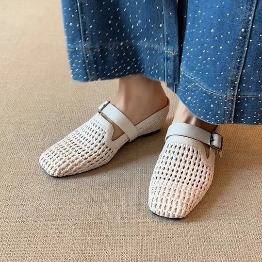 Damen Clogs mit modischem Geflecht und verstellbarem Riemen