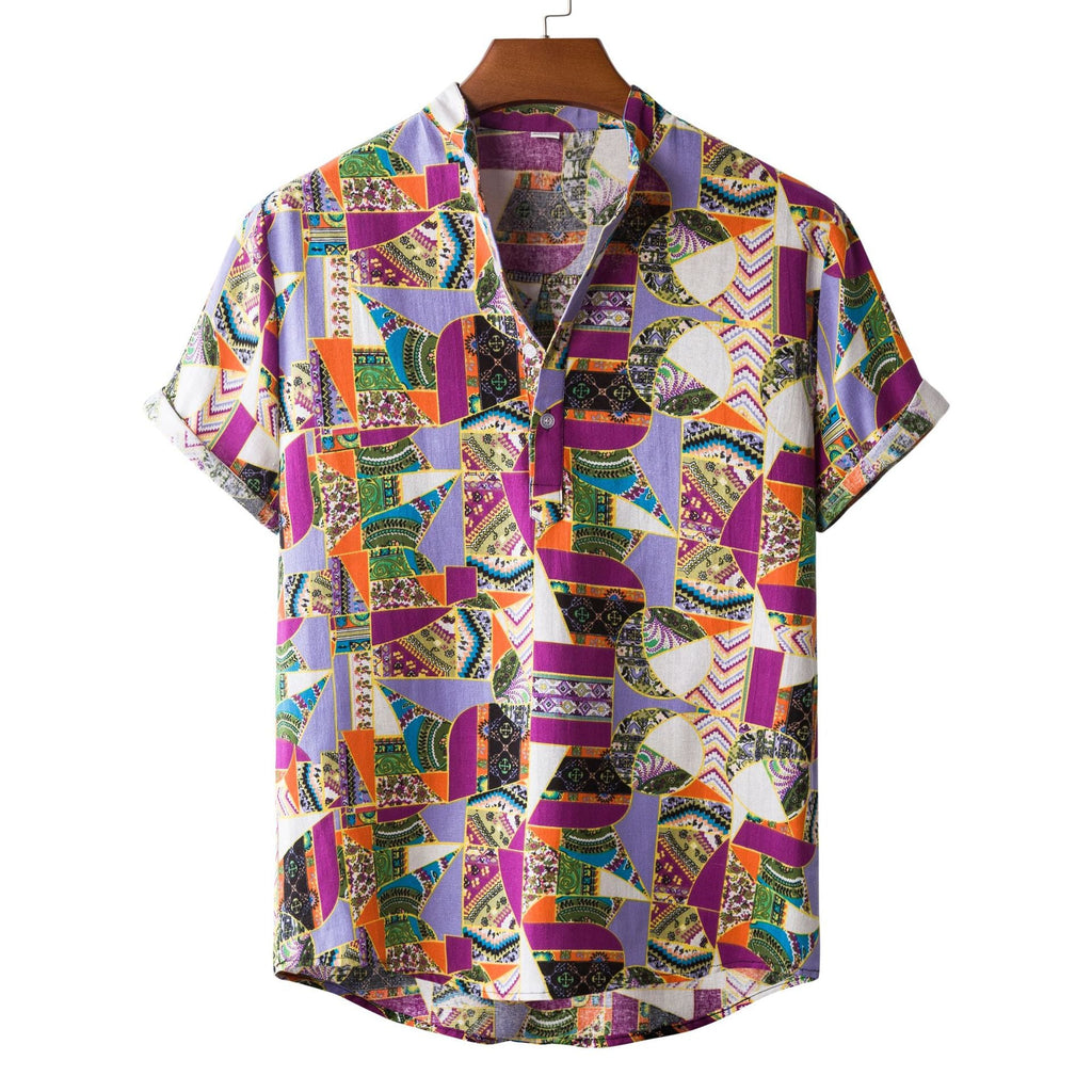 Herren Kurzarmhemd mit auffälligem Patchwork-Muster