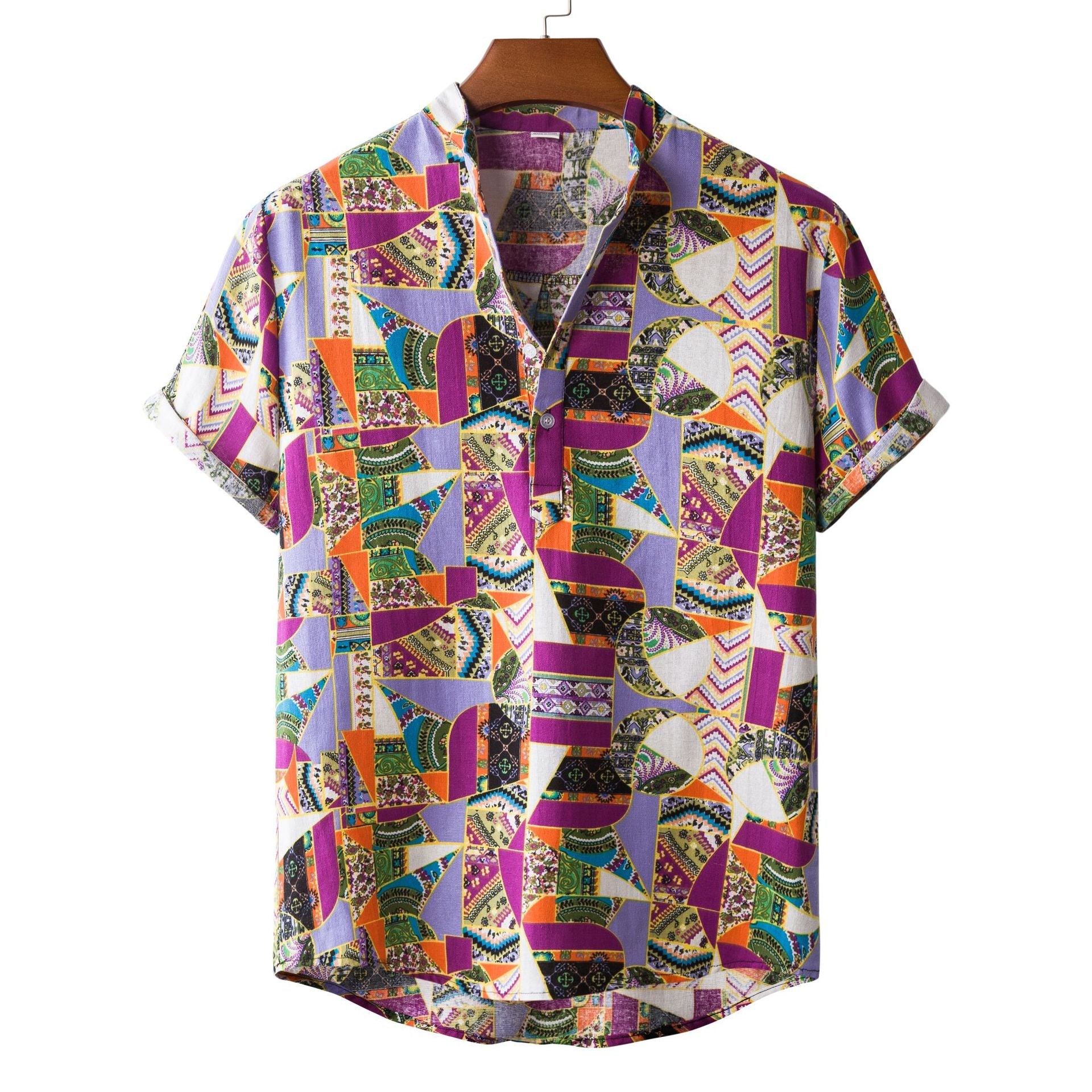 Herren Kurzarmhemd mit auffälligem Patchwork-Muster