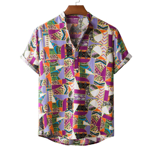 Herren Kurzarmhemd mit auffälligem Patchwork-Muster