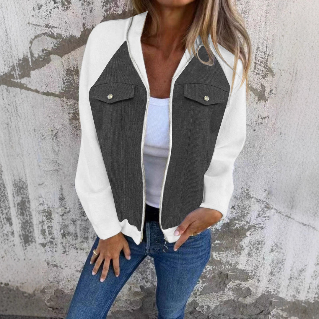 Damen Kapuzen‑Sweatjacke mit Jeansoptik‑Front, Brustklappen und Reißverschluss Shop Nory
