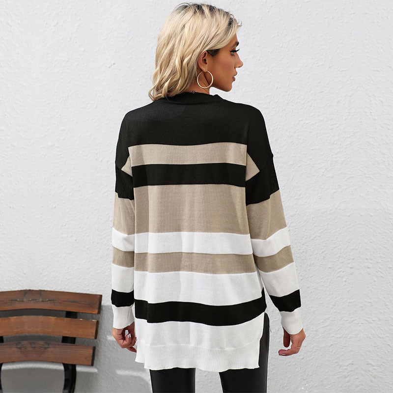 Damen Gestreifter Oversize-Feinstrickpullover mit Rundhalsausschnitt und Rippbündchen Shop Nory