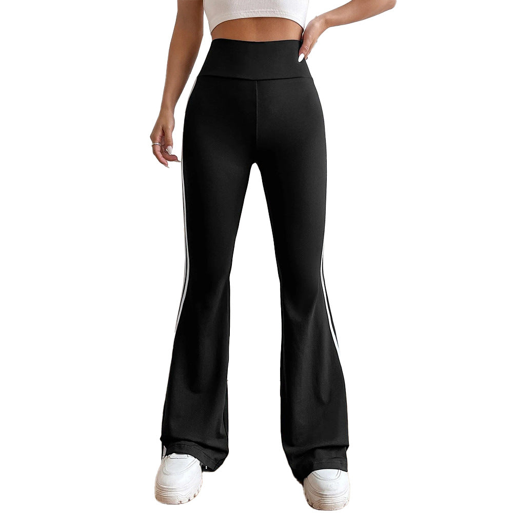 Damen hochgeschnittene Flared-Sporthose mit taillenformendem Komfortbund und seitlichen Kontraststreifen Shop Nory