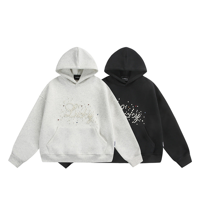 Unisex Oversize Kapuzenpullover mit Perlen‑ und Strassapplikation Shop Nory