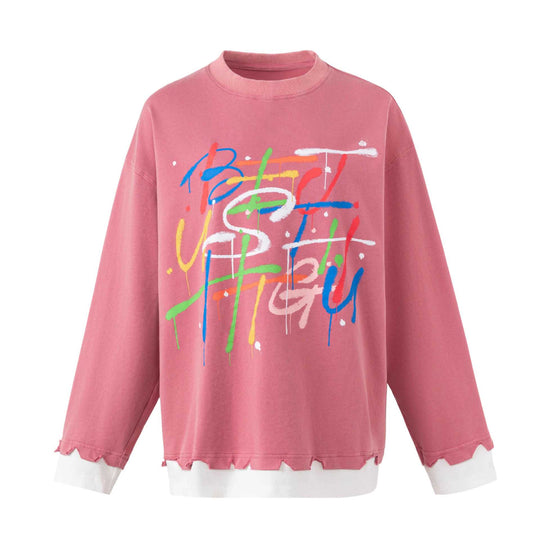 Damen Oversize-Sweatshirt mit Graffiti-Print, Wellensaum und Lagenlook Shop Nory