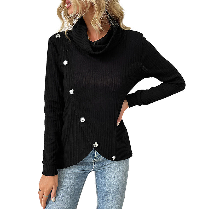 Damen gerippter Rollkragenpullover mit asymmetrischer Knopfleiste und taillierter Silhouette Shop Nory