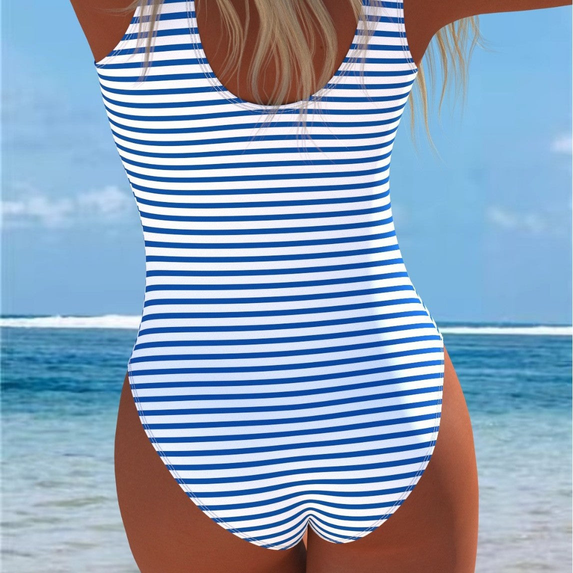 Damen Einteiler Badeanzug mit maritimem Streifen-Design und Anker-Muster Shopnory