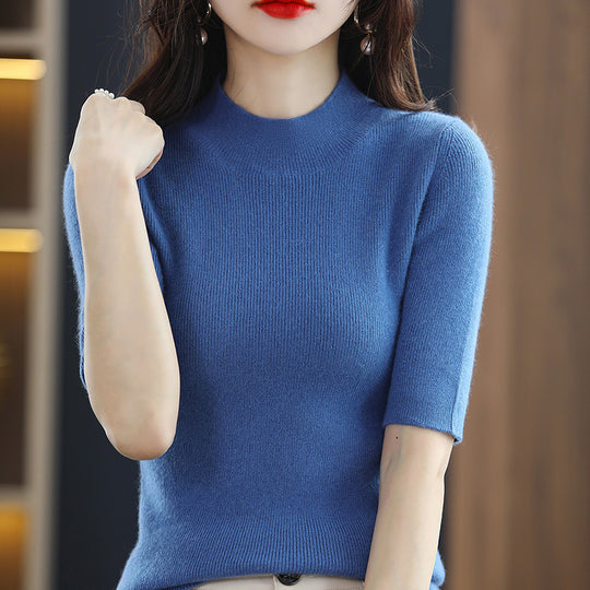 Damen Kurzarm-Feinstrickpullover mit Stehkragen und taillierter Passform Shop Nory