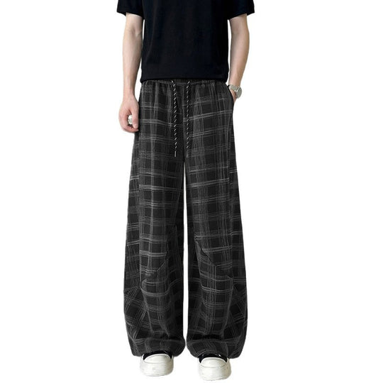 Herren weite karierte Lounge-Hose mit elastischem Bund und Tunnelzug Shop Nory