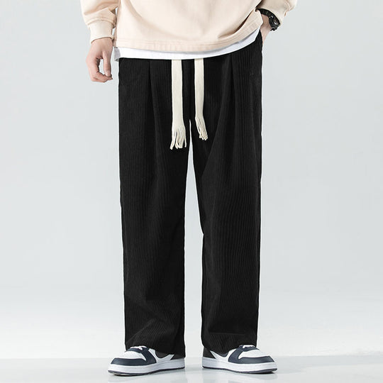 Herren Locker geschnittene Cordhose mit breitem Bein, elastischem Bund und dekorativem Kordelzug Shop Nory