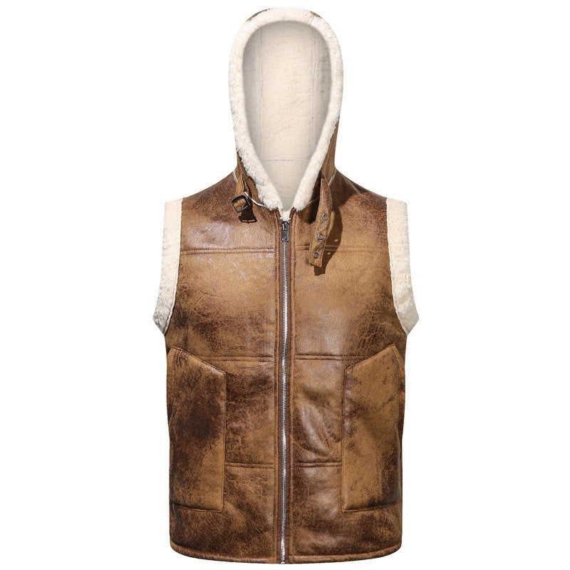 Herren Ärmellose Teddy-gefütterte Kapuzenweste im Shearling‑Look Shop Nory