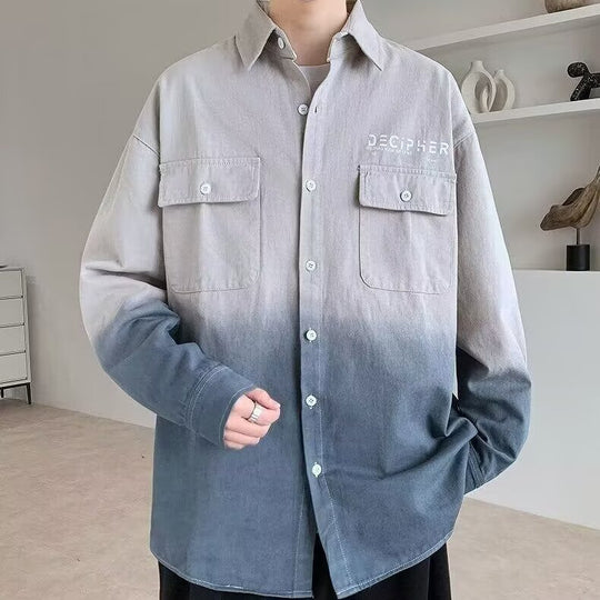 Herren Oversize Dip Dye Baumwollhemd mit Brusttaschen und Verlauffärbung Shop Nory