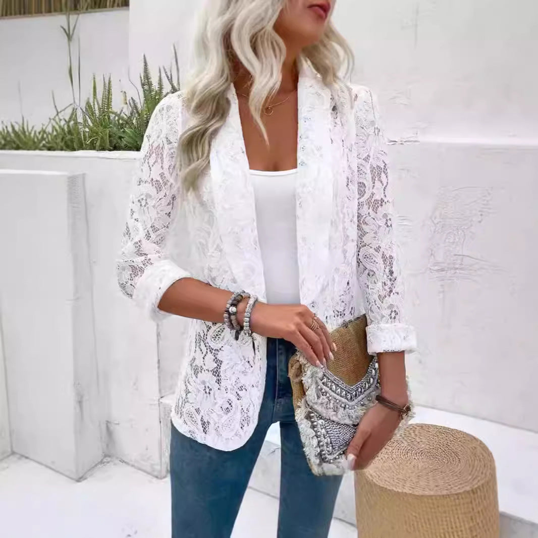 Damen elegante Spitzenjacke mit lässigem Schnitt