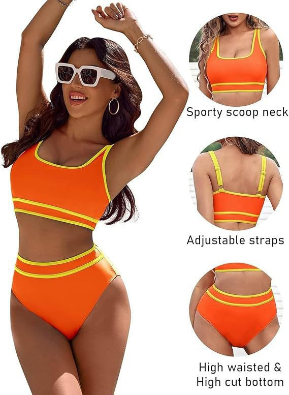 Damen Sportives Bikini-Set mit hohem Bund
