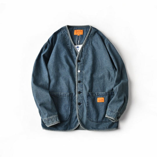Herren Denim-Chorejacke im Worker-Look mit V-Ausschnitt und aufgesetzten Taschen Shop Nory
