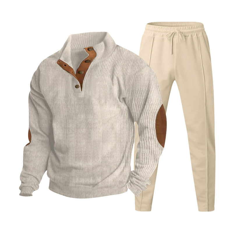 Herren Strukturiertes Henley-Loungewear-Set mit Ellenbogen-Patches & tapered Jogginghose Shop Nory