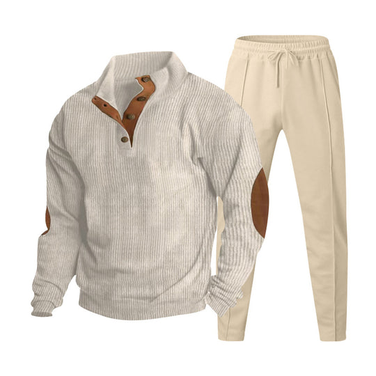 Herren Strukturiertes Henley-Loungewear-Set mit Ellenbogen-Patches & tapered Jogginghose Shop Nory