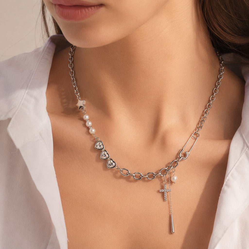 Damen Halskette mit Stern- und Herzanhängern aus hypoallergenem Edelstahl Shop Nory