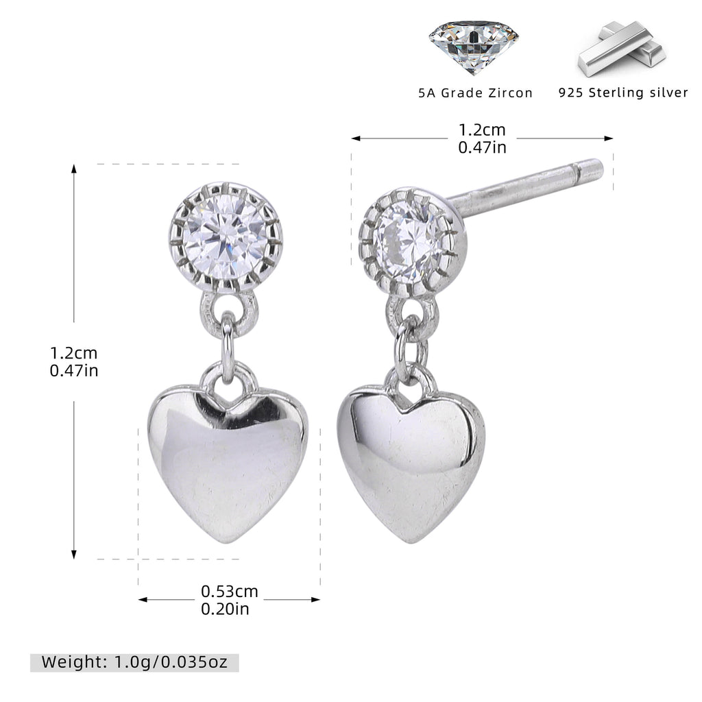Damen Ohrhänger mit Herzanhängern und funkelndem Zirkon Shop Nory