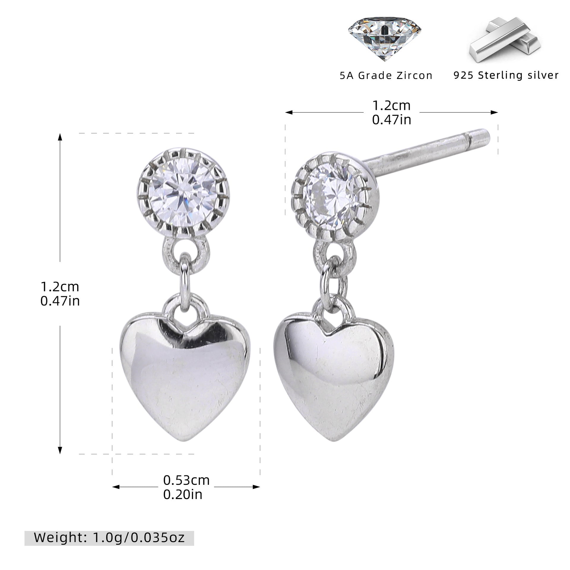 Damen Ohrhänger mit Herzanhängern und funkelndem Zirkon Shop Nory