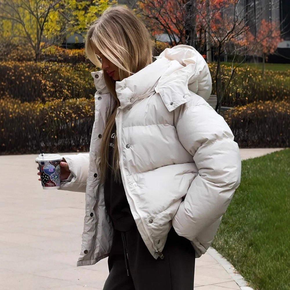 Damen Kurze winddichte Stepp‑Pufferjacke mit abnehmbarer Kapuze und hohem Stehkragen Shop Nory