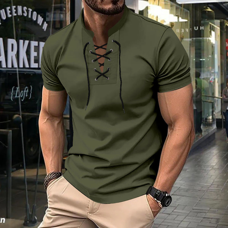 Herren lässiges Poloshirt mit Schnürung