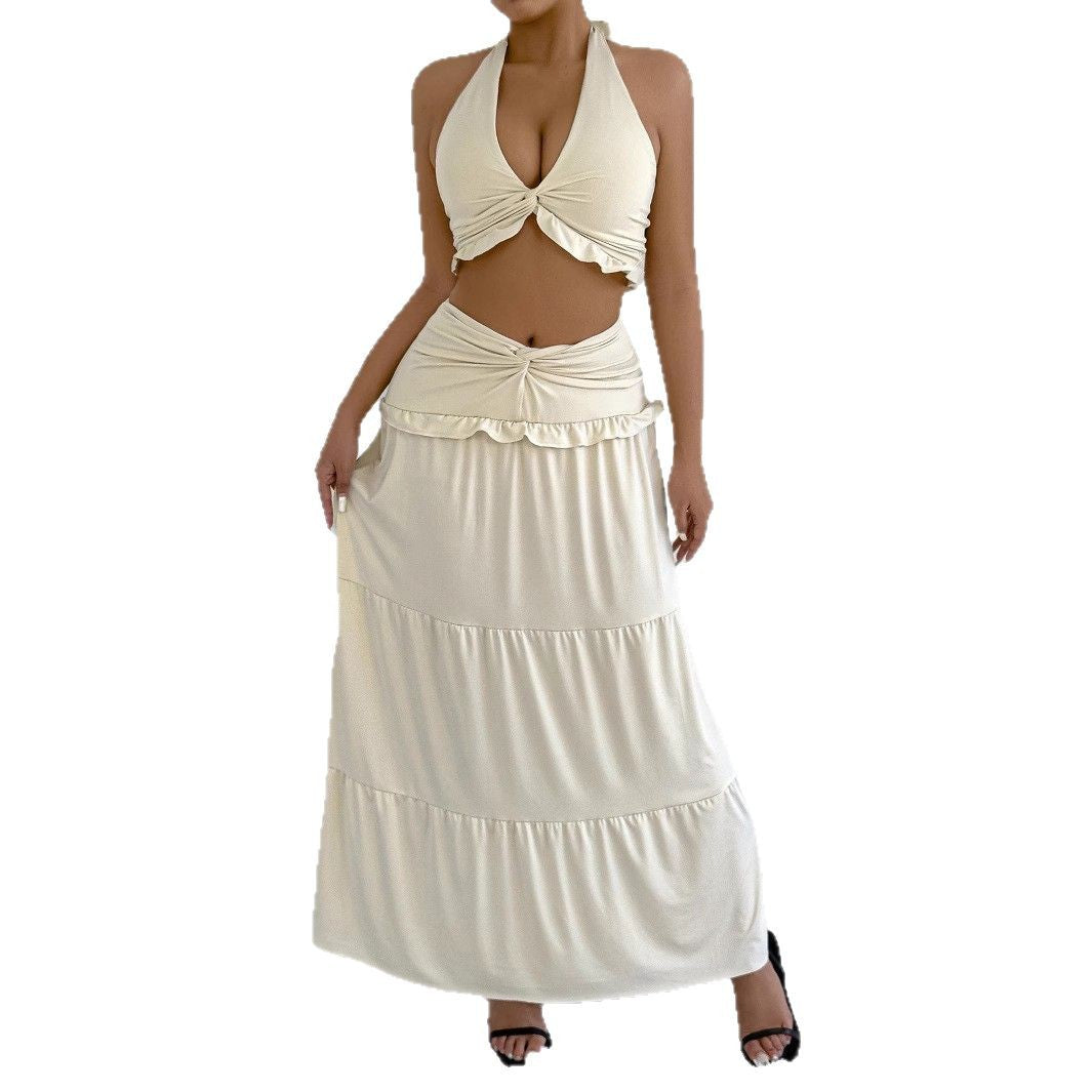 Damen Maxi-Rock mit croptop Design und Rüschendetails
