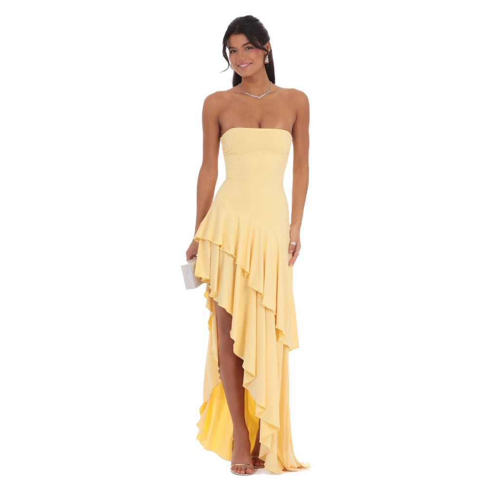 Damen asymmetrisches Abendkleid mit voluminösen Rüschendetails Shopnory