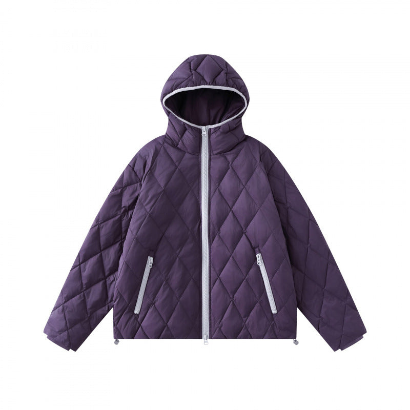 Damen Quilt-Steppjacke mit Kapuze, Diamantsteppung und verstellbarem Saum Shop Nory