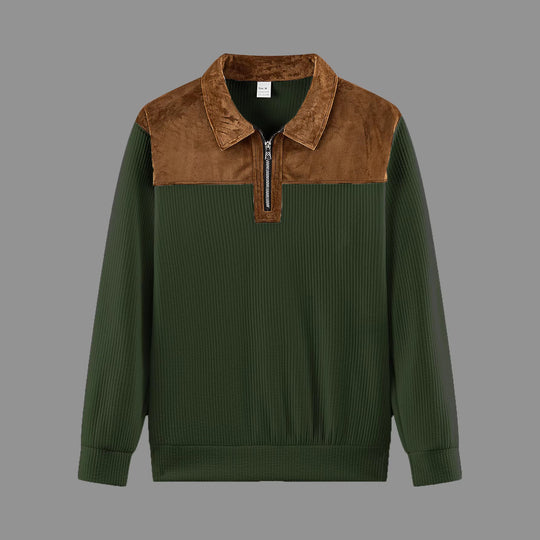 Unisex nan feinstrukturierter Strickpullover mit halbem Reißverschlusskragen und Samtbesatz Shop Nory
