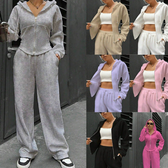 Damen Zip-Hoodie und weite Sweatpants Set mit taillierter Nahtführung Shop Nory