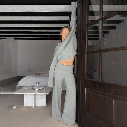 Damen nan kaschmirähnliches Strick-Lounge-Set mit Oversize-Pullover und weiten Palazzo-Hosen Shop Nory