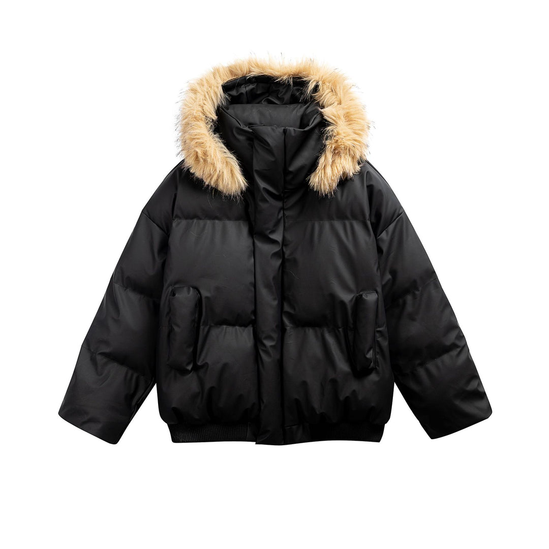 Damen Wattierte Kurzsteppjacke mit Kunstfellkapuze und geripptem Saum Shop Nory