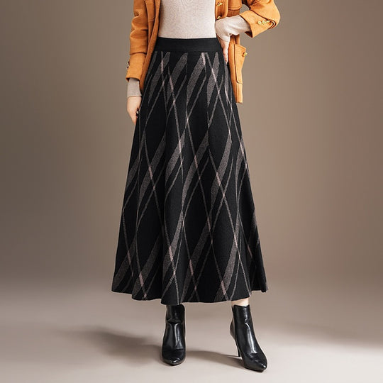 Damen Eleganter und fließender Maxirock mit diagonalen Mustern Shop Nory