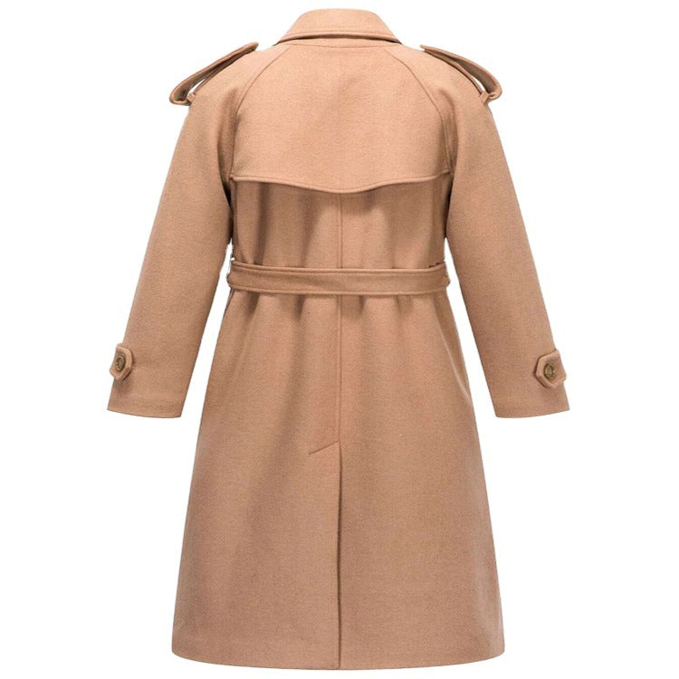Damen Midilanger Doppelreihiger Wollmix‑Trenchcoat mit Epauletten und Taillengürtel Shop Nory