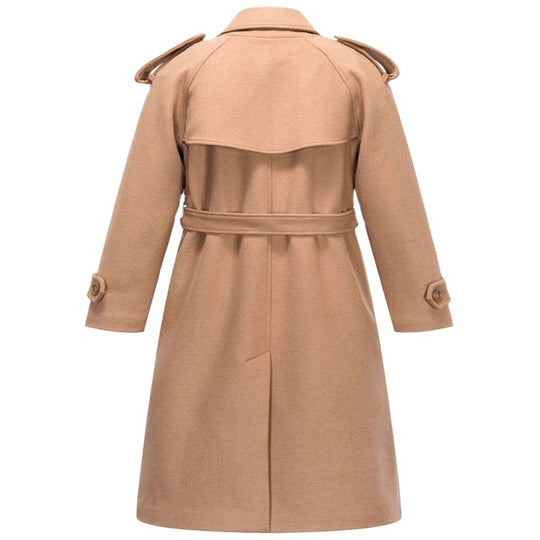 Damen Midilanger Doppelreihiger Wollmix‑Trenchcoat mit Epauletten und Taillengürtel Shop Nory