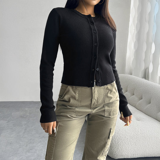 Damen nan taillierter Feinstrick-Cardigan mit Rundhals und Zierknopfleiste Shop Nory