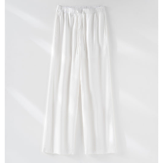 Damen Leichte Palazzo-Hose aus Viskose-Leinen mit Elastikbund und Tunnelzug Shop Nory
