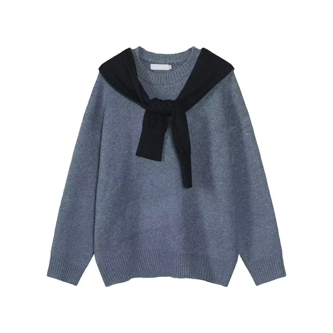 Damen Modischer Grobstrickpullover mit Kragen Shop Nory